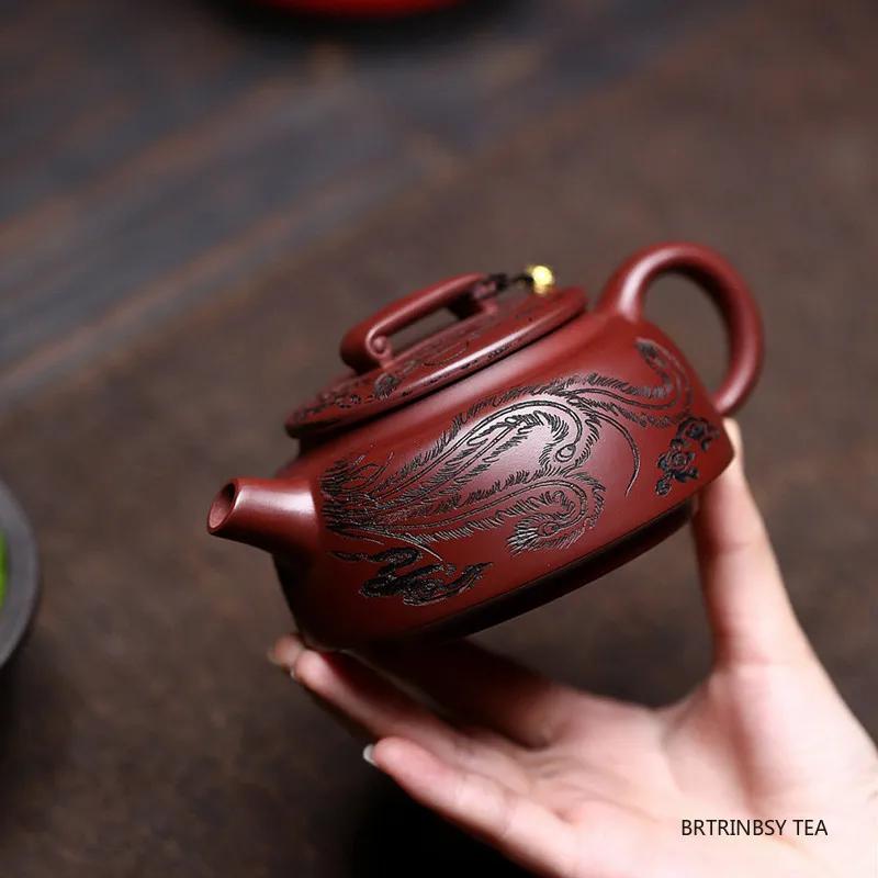 300ml Chinese Yixing Purple Clay Teapot Handmade Phoenix Pattern Tea Pot Tradition Household Beauty Kettle Tea Set Zisha Teaware