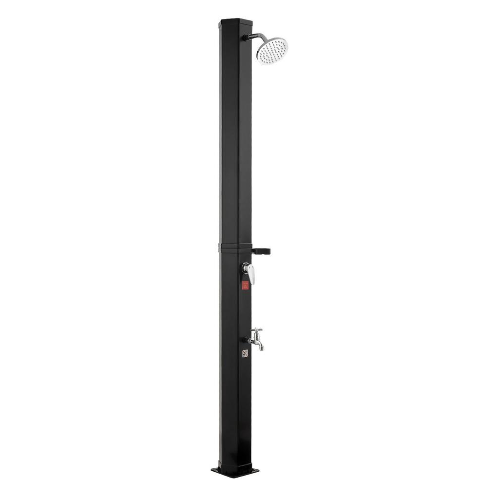 35L Solar Heated Shower, 195cm Showerhead Height Outdoor Shower, with Foot Faucet & Soap Box Rack, Hot & Cold Water Adjustment, Freestanding for