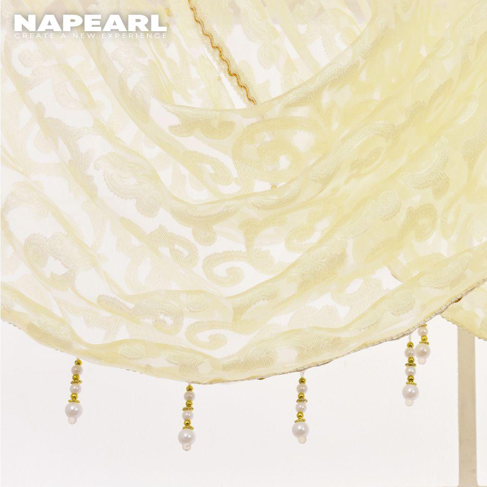 1PC NAPEARL Modern Beaded Jacquard Flower Tulle Curtain Valance for Window Decor
