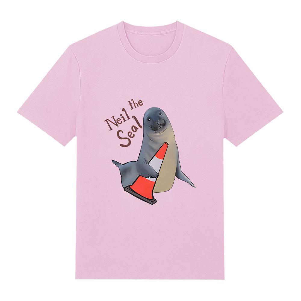 Neil The Seal Oversized Pure Cotton T-Shirt Cartoon Print Trendy Clothing Summer Harajuku Women Men T Shirts O-neck Streetwear