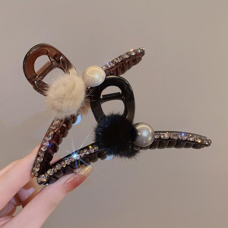 Pince à cheveux en vison strass haut de gamme 2025 - Grande pince crocodile pour coiffures relevées