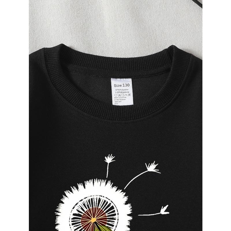 Kids Crew Neck Sweatshirt, Ladybug On Dandelion Stem Print, Soft Cozy Pullover,Daily Casual Top for Spring & Autumn