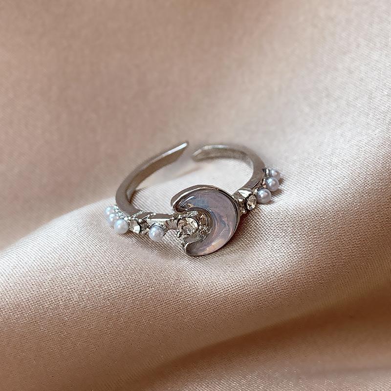 

2025 Kpop Blue Zircon Moon Star Open Ring для женщин и девочек Роскошные парные кольца для пальцев Модные украшения для свадебной вечеринки Y2K в подарок бездна