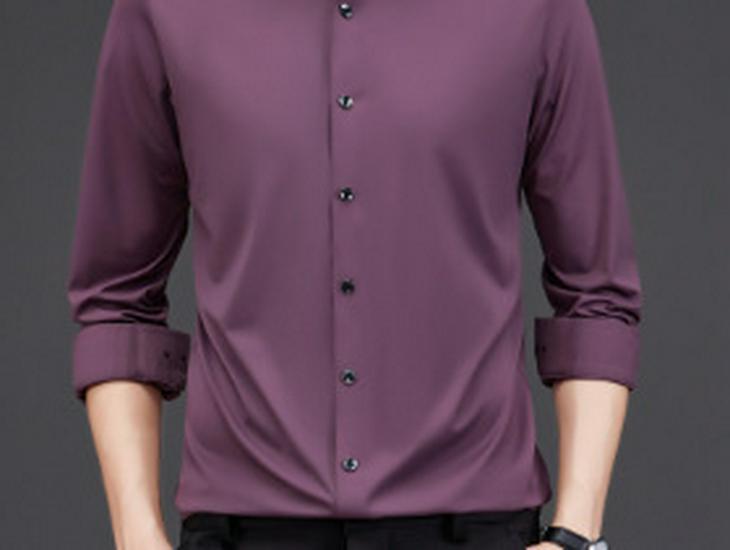 Men's Solid Color Stretch Long-Sleeve Button-Down Shirt - Autumn 2022