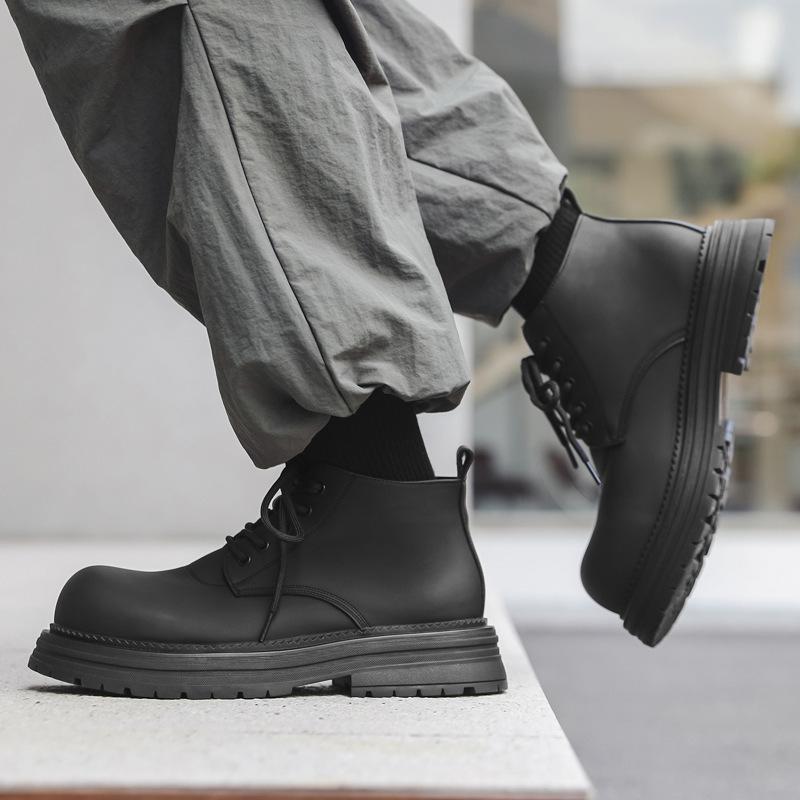 Black Martin boots men's 2024 new British style thick-soled heightening tooling boots 22722-J
