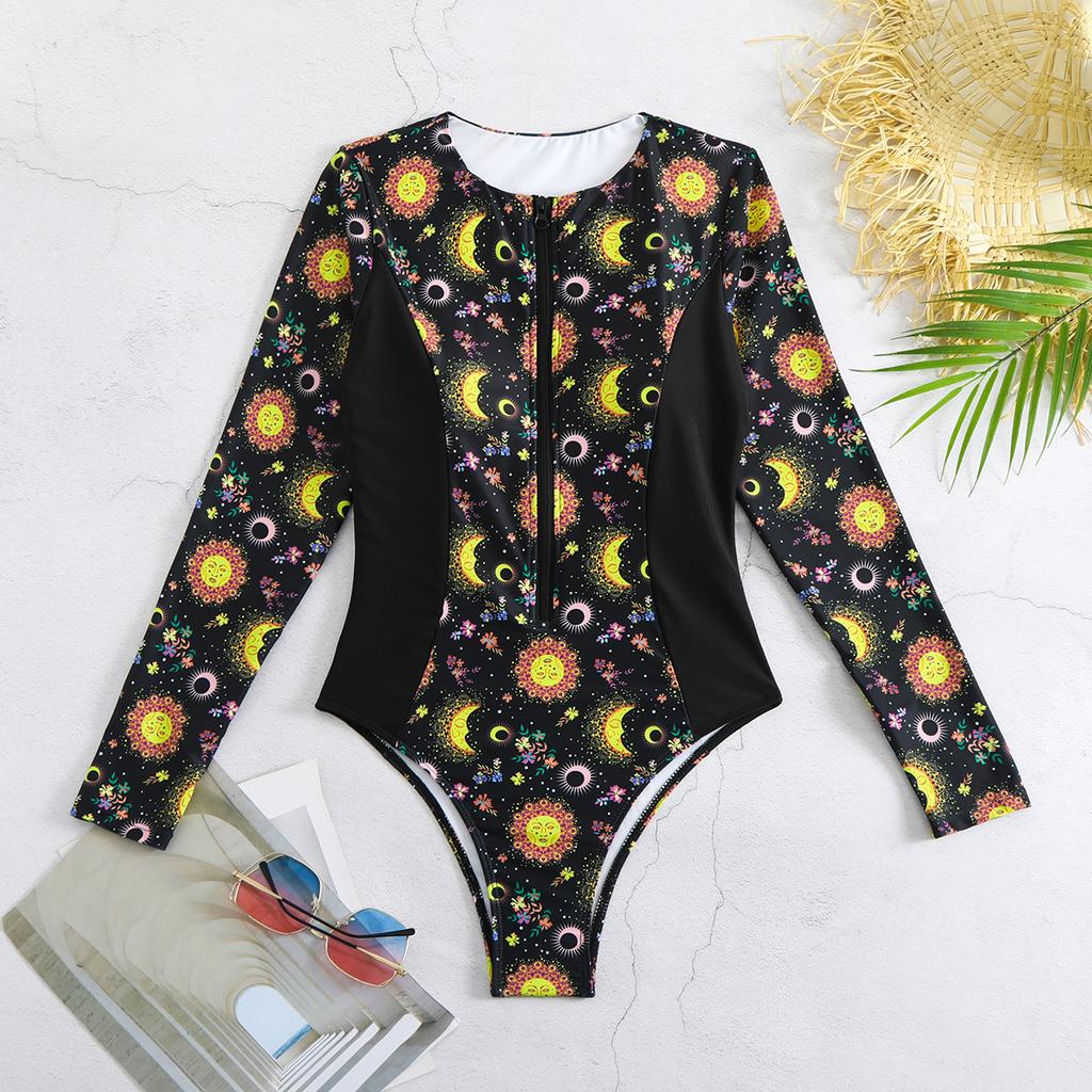 2025 Surfing Sport Swimsuit Long Sleeves Women One Piece Swimsuit Swimwear Solid Monokini Bathing Suit Tropical Bodysuit Female
