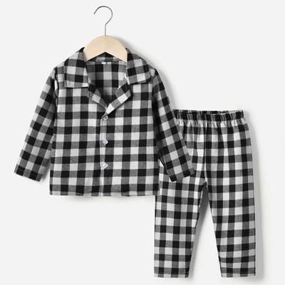 Toddler Kids Baby Boys Girls Plaids Print Pajamas Winter Coats Pants Outfits Set