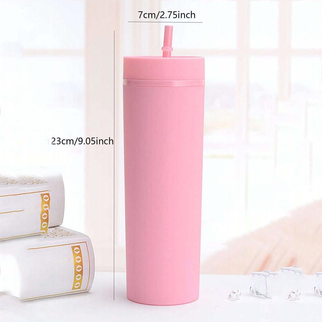1pc Plastic Straw Cup Double-Layer Water Bottles Coffee Cup Reusable Hard Plastic Tumbler With Lid Drinkware Gift