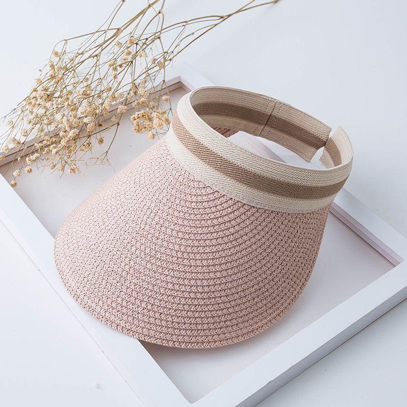 

Lafite Straw Woven Topless Hat Women s Summer Face Slimming Sun-Proof Straw Hat Headband Sun Shade UV Protection Sun Hat LF grass pink Free size elastic