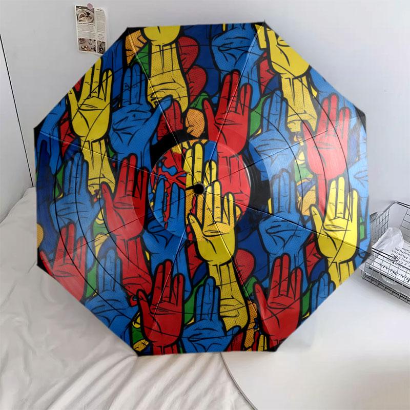 

Pop art vinyl Pattern Pattern New Style Umbrella, 1 Piece Automatic Folding Umbrella, Portable Design Travel Umbrella, Outdoor Umbrella