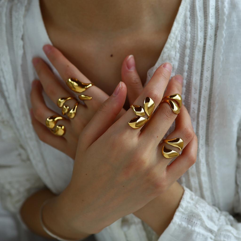18K Gold Nicht verblassend Leichter Luxus High-End Lava Edelstahl Offener Ring Damenring Ring Ring