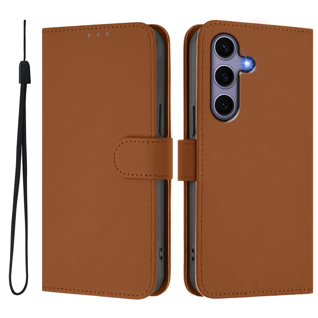 For Samsung Galaxy S24/Galaxy S25 Case Solid Color Wallet Leather Phone Cover with Strap