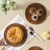 Simple Acacia Wood Round Cake Tray Transparent Display Dessert Bread Plate Home Living Room Glass Cover Snack Fruit Plate Decor