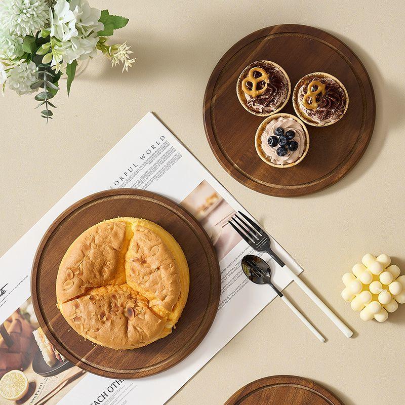 Simple Acacia Wood Round Cake Tray Transparent Display Dessert Bread Plate Home Living Room Glass Cover Snack Fruit Plate Decor