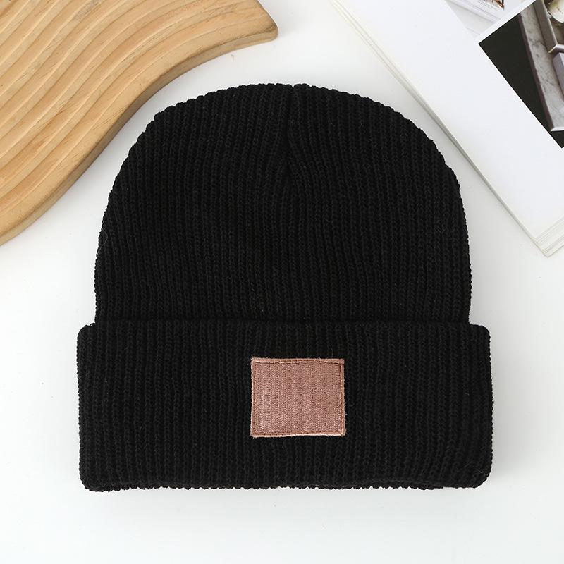 

Double Layer Acrylic Knit Hat with Woven Label - Warm & Versatile Winter Dome Cap One Size чорний