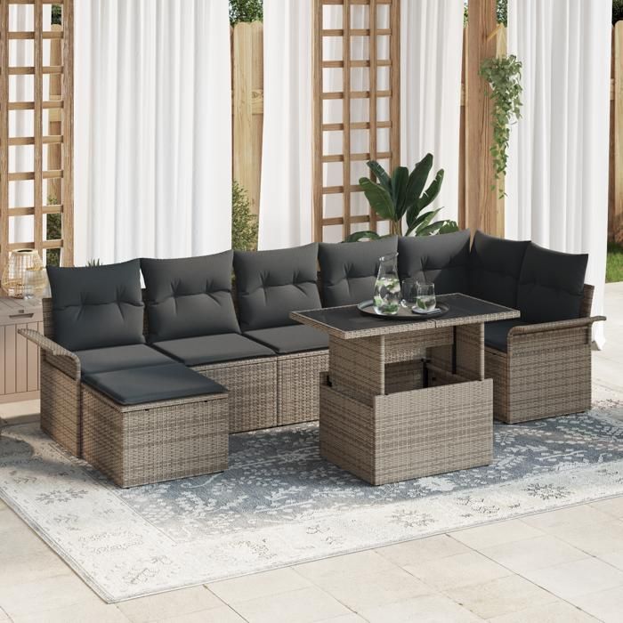VidaXL Ensemble de canapé de jardin 8 pièces avec coussins en rattan gris 3348325