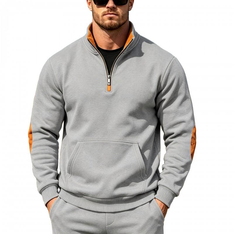 Mens Loose Fit Stand Collar Sweatshirt Color Block Patch Half Zip Casual Fall Top Youth