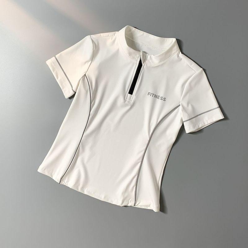 

Спортивный фитнес-топ женский на молнии до середины груди, летняя быстросохнущая футболка с коротким рукавом для бега, тренировок, дышащая, утягивающая, одежда для йоги женская White [half zipper short sleeve]] S