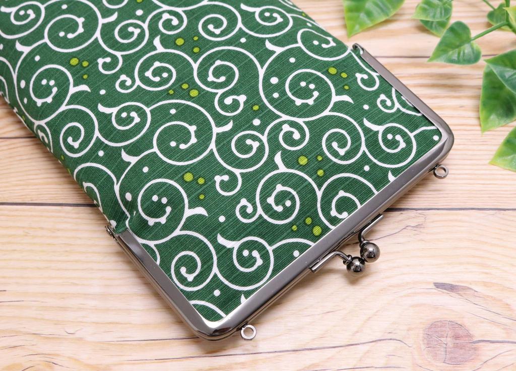 Kyosuke Made in Japan Slim Goshuincho Case with Clasp Small Item Arabesque Dot Green Closure, Pouch, Pattern,