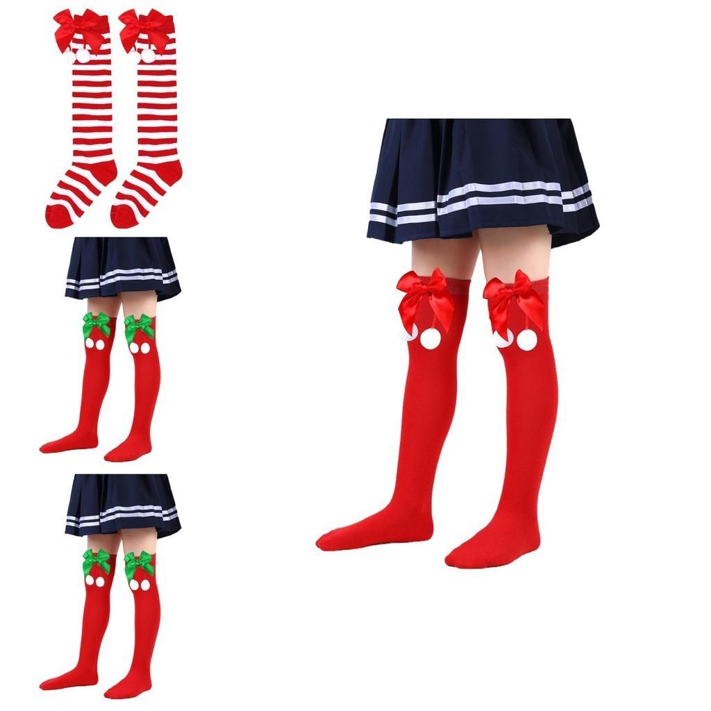 Cute Butterfly Bow Christmas Socks For Girls Long Tube Polyester Fabric