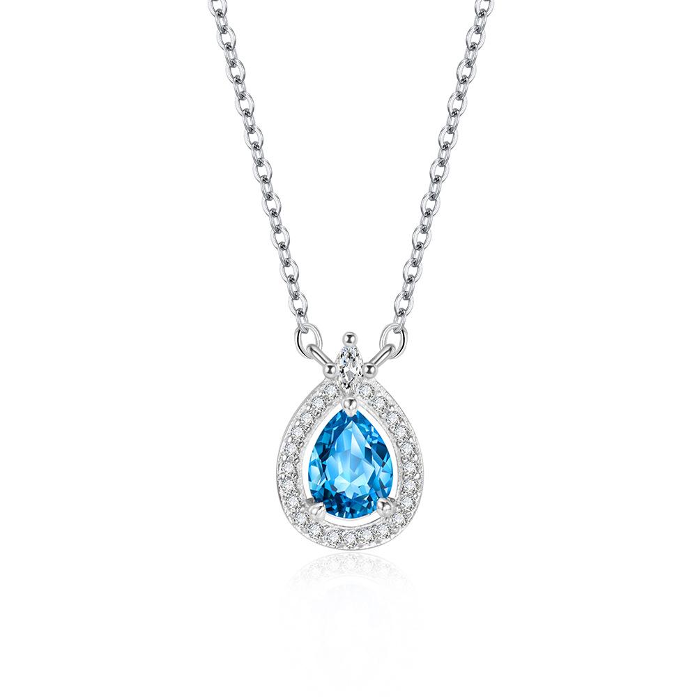 Luxurious Blue Rhinestone Water Drop Necklace: Elegant, Versatile Clavicle Chain
