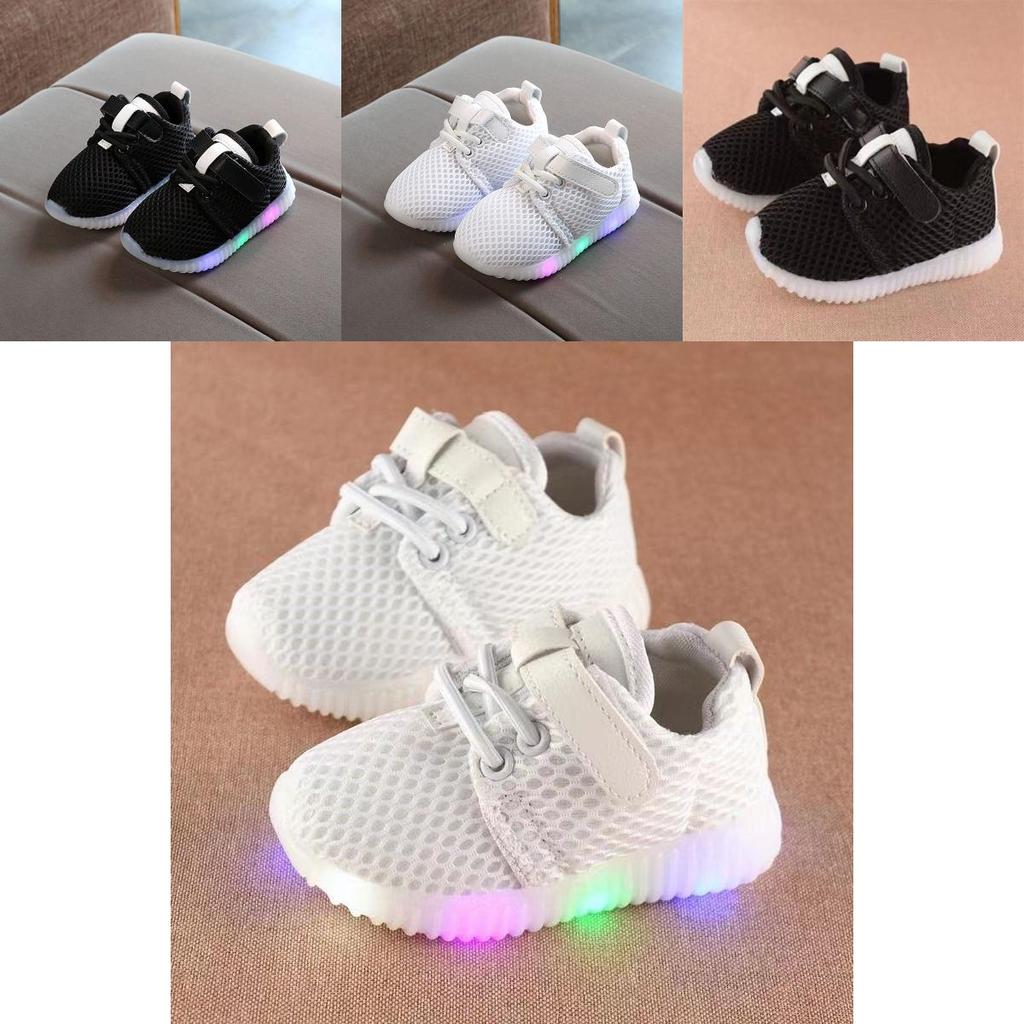 Kids White Led Shoes Soft Mesh Upper Cushioned Footbed Anti-skid Sole