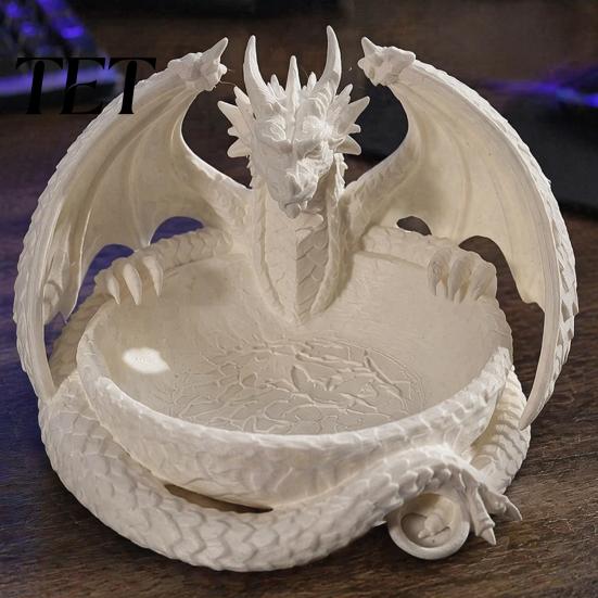 Tabletop Trinket Tray 3D Printed Dragon Jewelry Tray, Fantasy Catchall, Gothic Key Handmade Resin Alternative Holder, Medieval Desktop Storage