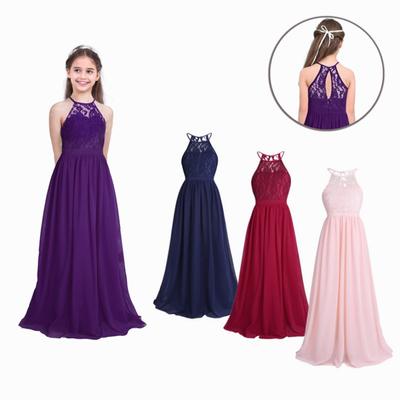 Detské Dievčenské Čipkované šifónové šaty Narodeninové darčekové narodeninové šaty s vysokým pásom Plesové šaty Večerné Svadobné šaty pre družičky