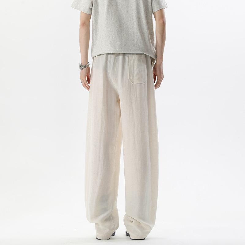 Mens Loose Wide Leg Thin Breathable Casual Curved Trousers