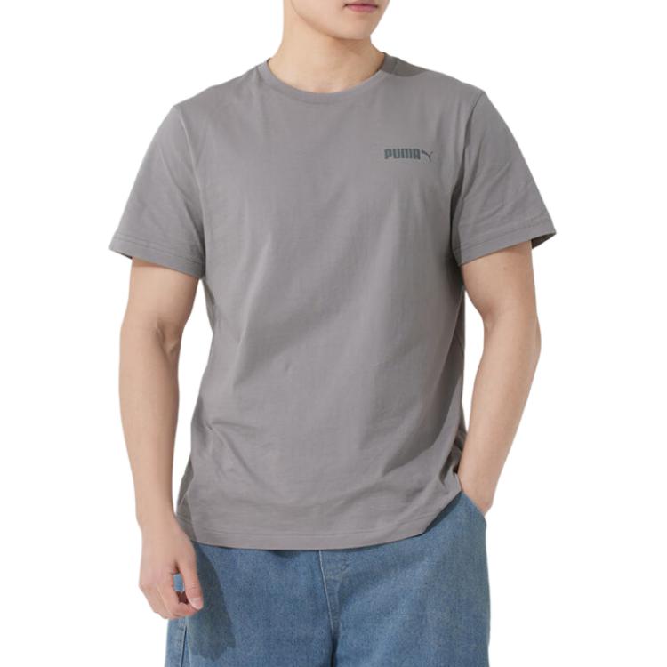 PUMA T Shirts Men's Light Gray Crew Neck Moderate Straight Fit 691340-62