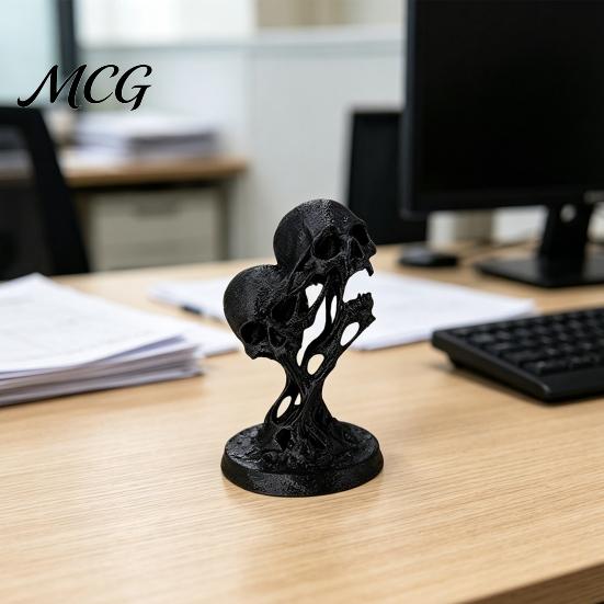 Abstract Skull Ornament Integrated Molding Process Figure, 3D Printed Double Art Ornament, Fluid Exquisite Detail Statue Statue, Dark Style Decoration