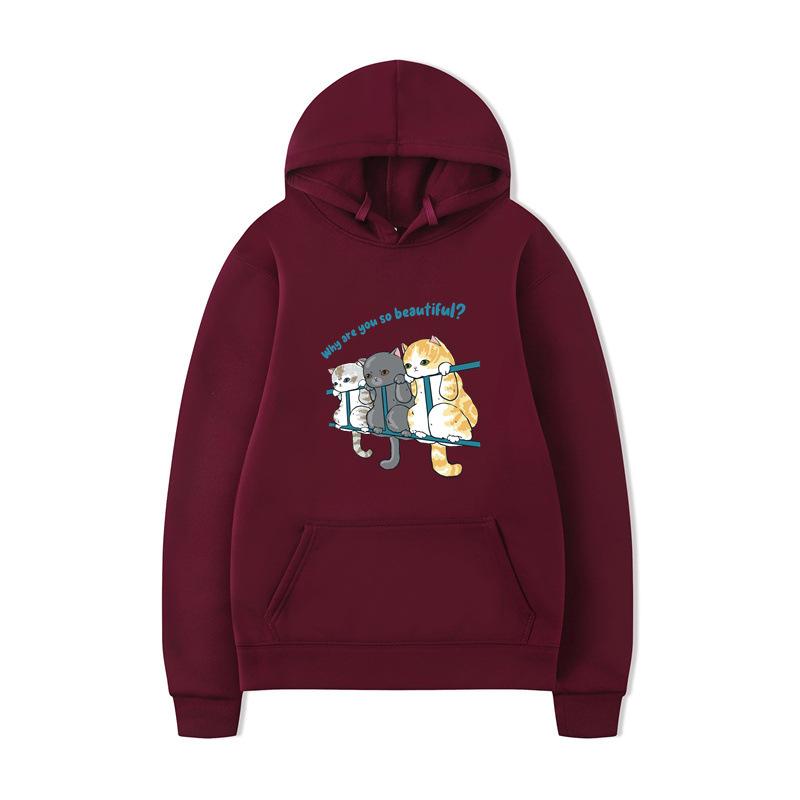 Kočka Pánská Móda Mikiny Pánské Dámské Mikiny s Kapucí Módní Hip Hop Pulovry Podzim Chlapci Dívky Černá Streetwear Mikina