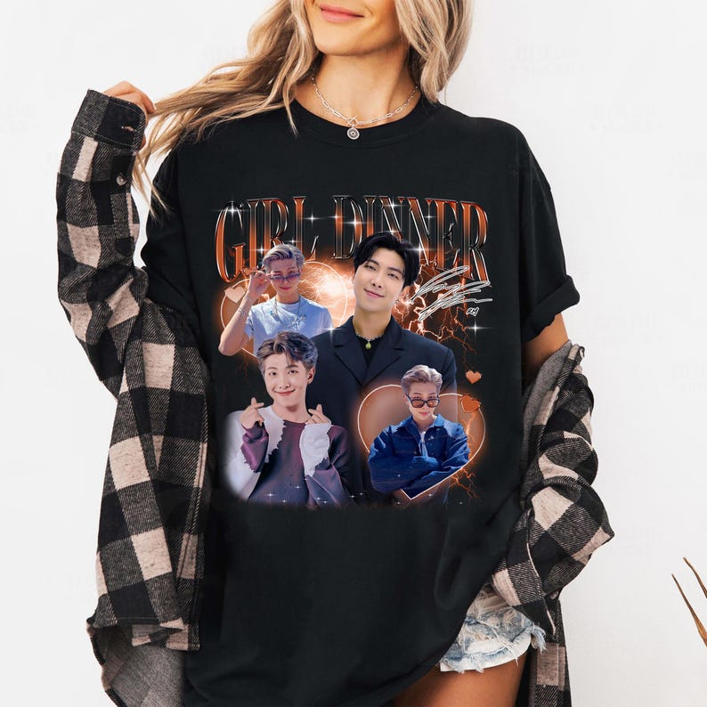Girl Dinner RM Kim Namjoon T-shirt, Vintage Fans Homage Tee Men Women Hip Hop Streetwear Oversized Tshirt Short Sleeve Casual Clothing