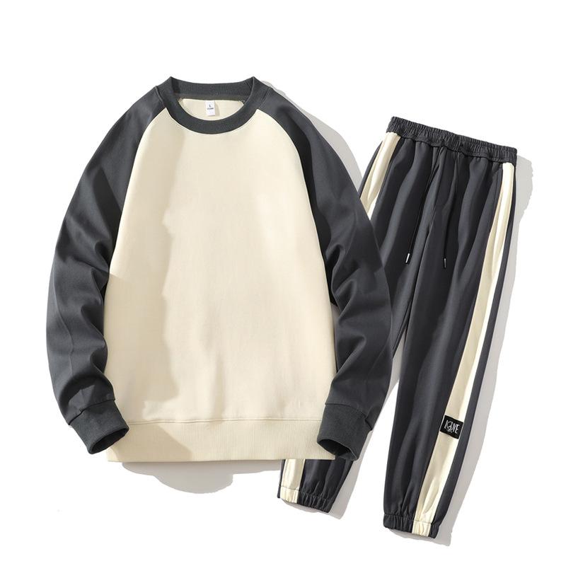 

Костюм мужской с круглым вырезом, толстовка с капюшоном, весна и осень, свободный повседневный топ, спортивный комплект из двух предметов, контрастная цветная футболка с длинными рукавами для мужчин 4XL