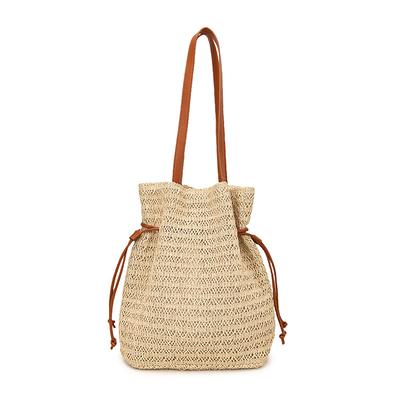 Geflochtene Strohtasche Damen Sommer Strand Handtasche Kordelzug Umhängetasche Lässiger Urlaubsstil Tasche
