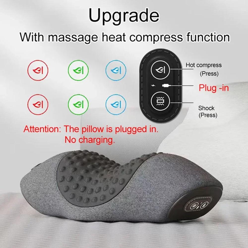 Massaggiatore elettrico per il collo Cuscino cervicale Riscaldamento Massaggio vibrante Trazione posteriore Rilassa il cuscino in memory foam per dormire Supporto per la colonna vertebrale