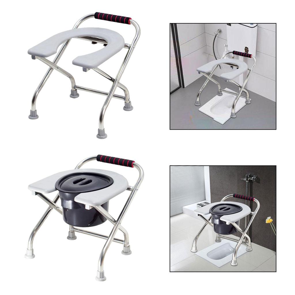 Foldable Toilet Seat Strong Bearing Capacity Bedside Commode Elderly Adults