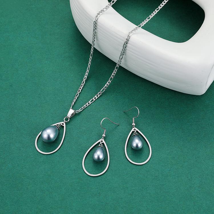 High Quality Stainless Steel 18K Gold Plated F Pearl Necklace Earrings Set Wedding Engagement Gift New Design