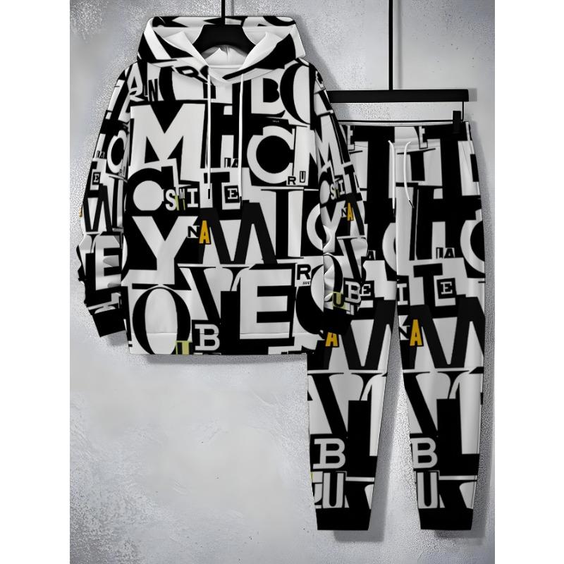 2026 Autumn/Winter Best-selling Street Casual Comfortable 3D Letter Pattern Printed Men's Hooded Sweatshirt and Pants Set