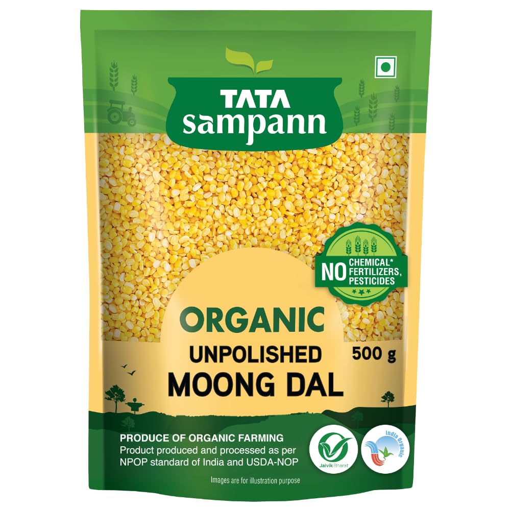 

Tata Sampann Organic Unpolished Moong Dal 500g, High Protein Dietary Fiber Lentils For Healthy Recipes