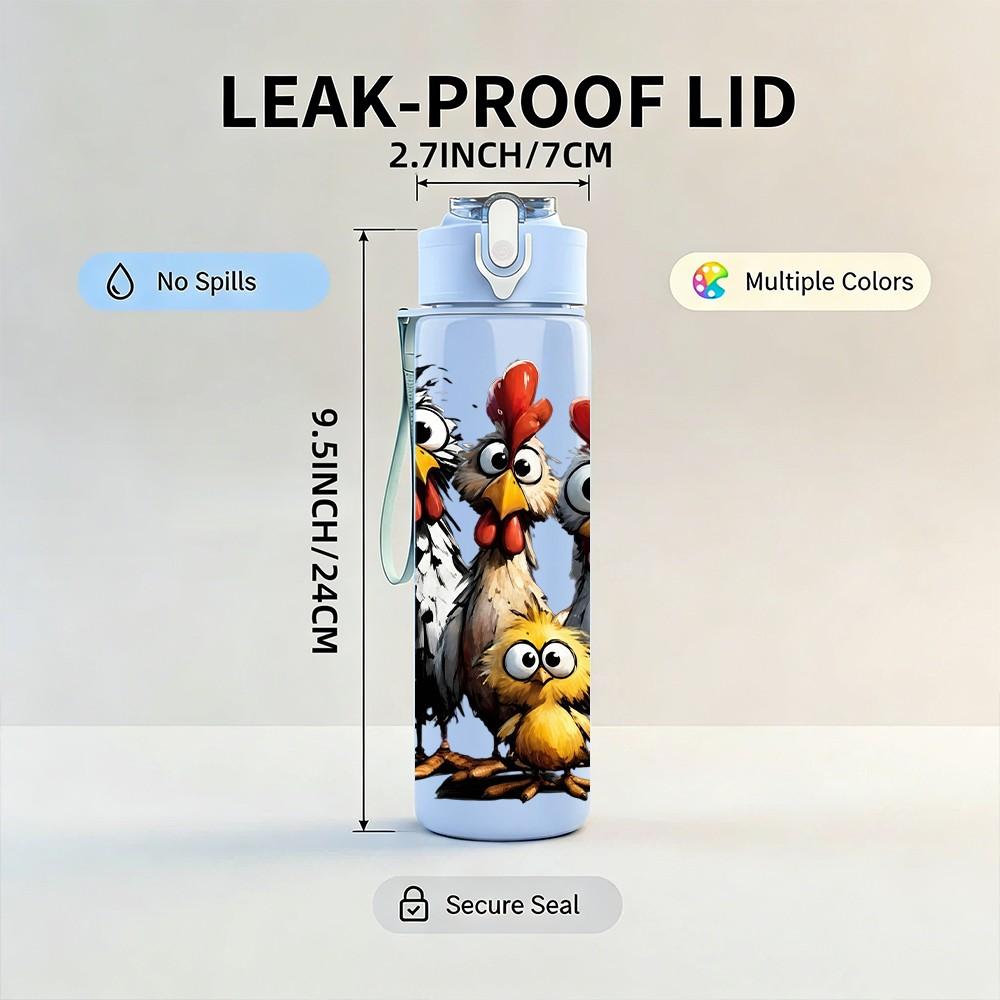 1PC Thanksgiving Turkey Autumn Cartoon Print 750ml Color Plastic Sports Water Bottle Leakproof Flip Straw Lid Suitable for Sports Office Home Use