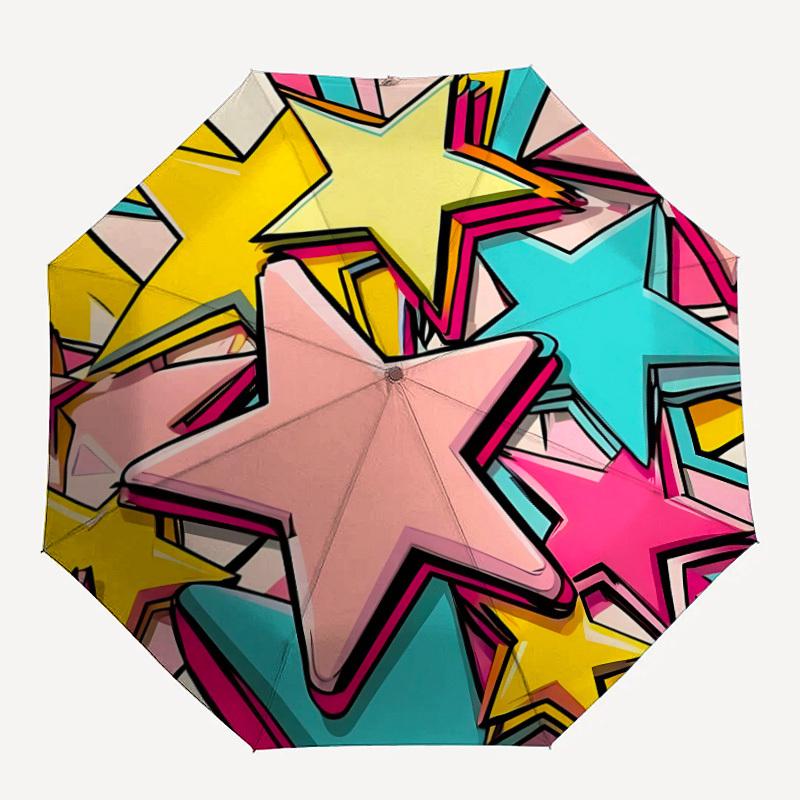 1pc Stars Celebration Automatic Folding Umbrella - Compact 8-Rib Design, Durable Plastic & Iron, Lightweight for Outdoor Daily Use293