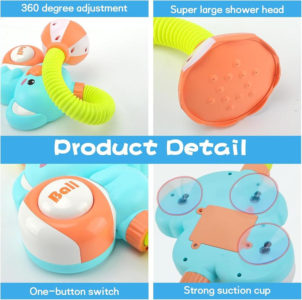 1Set Elephant Electric Shower, 360°Jet Water Wash Head, Baby Bath Sprayer, Bathroom Fun Water Play Toy Cartoon Cute Little
