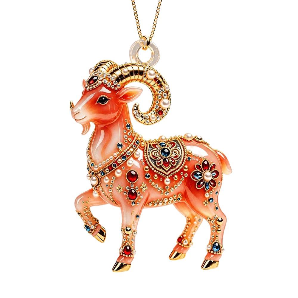 Gifts 2D Flat Goat Hanging Ornament Shining Artificial Rhinestone Goat Pendant Acrylic Simulation Keychain Holiday Party Decor