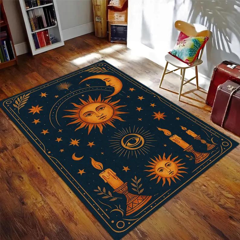 

Floral Luna with Moon and Butterfly Rug, Boho Botanical & Celestial Carpet for Nature Lovers, Meditation Rooms Living Room Decor 50X80CM