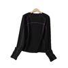 Women's Slim-Fit Color-Block Sports Long-Sleeve T-Shirt: Vibrant Colors, Contrast Stitching, Round Neck, Outdoor Style