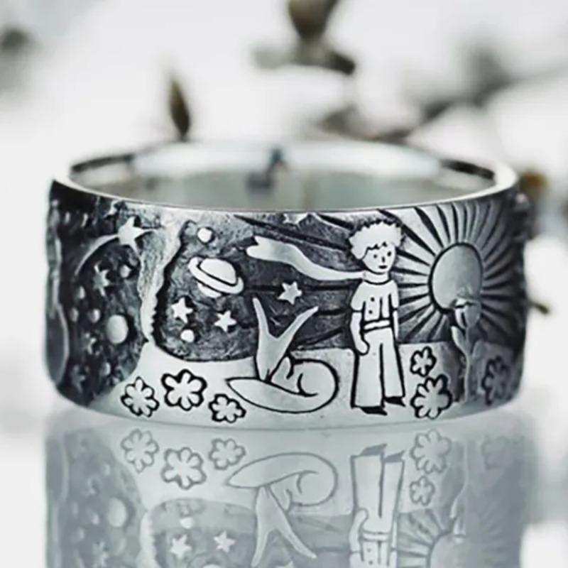 

1PC The Little Prince Taming Fox Ring, Planet Joint Ring, Retro Couple Ring серебряный