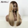 Noble Honey Blonde Synthetic Lace Front Wigs For Women Ombre Brown 24 Inches Straight Lace Wig Highlight Glueless Cosplay Wig
