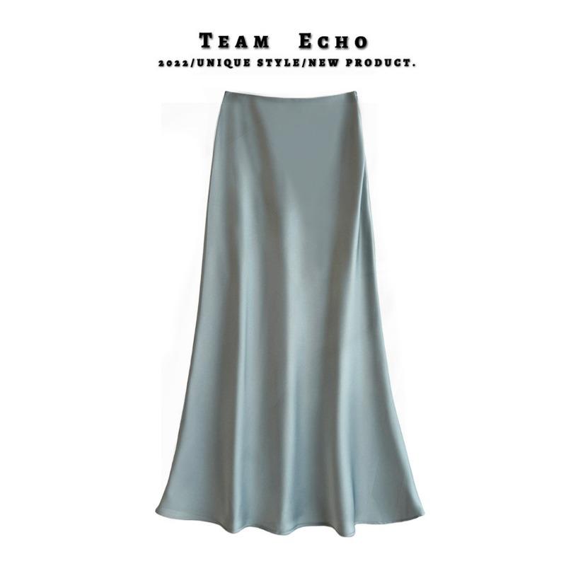 

High waist and thin medium and long satin acetic acid silky slippery skirt, spring and summer new hip-wrapped fishtail A-shaped long skirt M