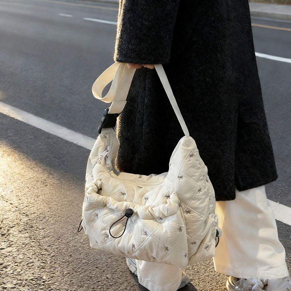 Fashion Cotton Shoulder Bag Soft Padded Zipper Crossbody Bags Large Capacity Handbags